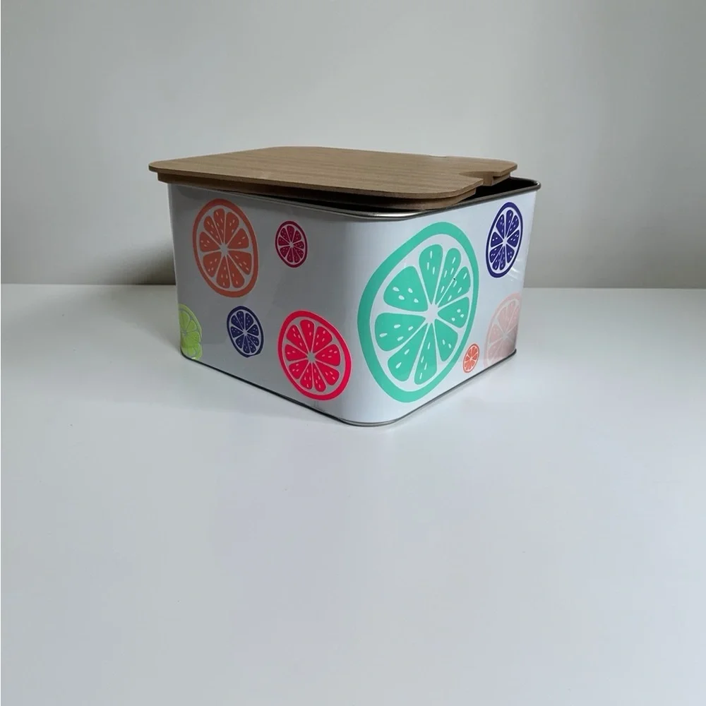 Colorful Citrus Design Storage Tin with Wooden Lid